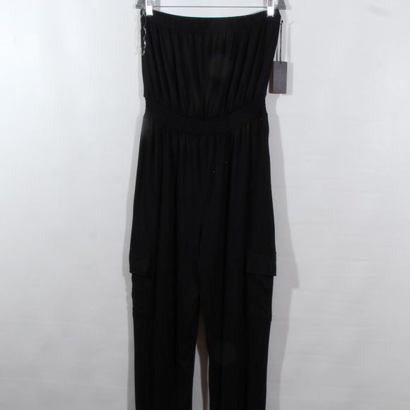 Faded Rose Black Full-Length Strapless Romper Size Large - Picture 1 of 4
